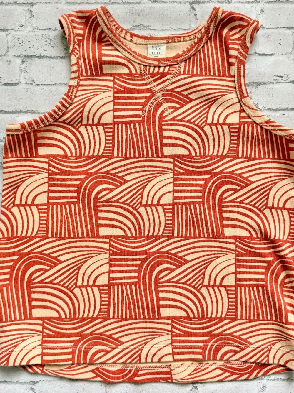 kate quinn Cream and Rust Orange Geometric Tank Top